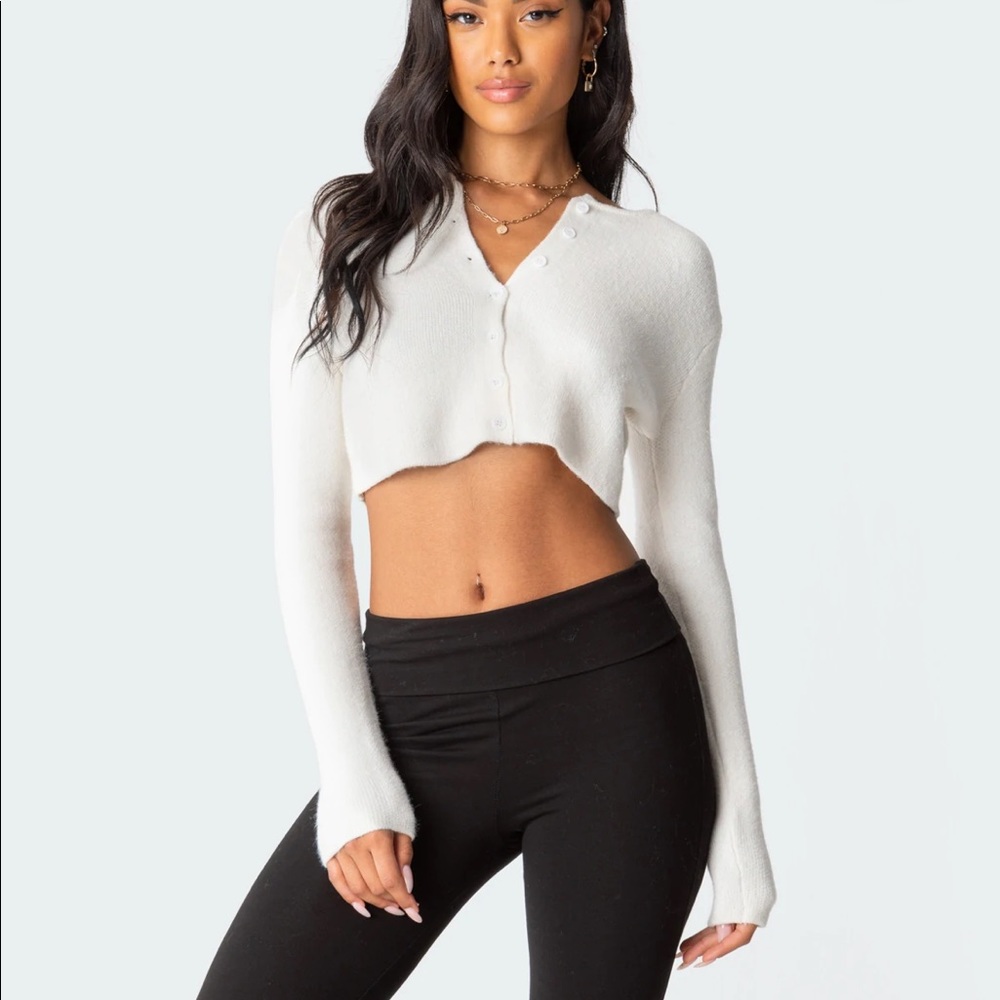 Edikted Cropped cardigan sweater long sleeve white